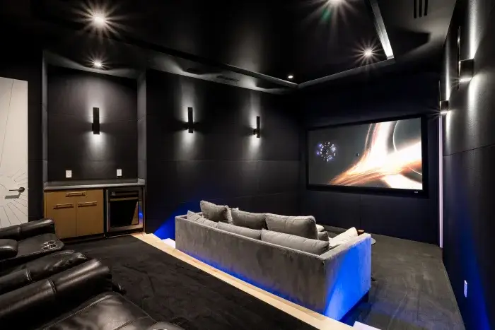Home theater room at Plugged In Recovery