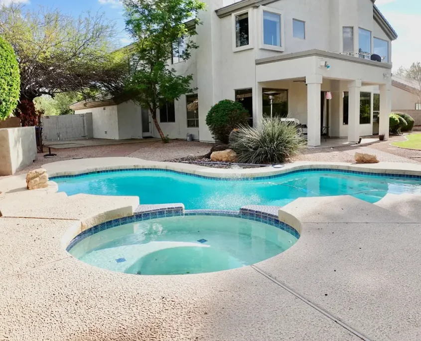 Luxury sober living home backyard with pool and spa in the Phoenix area